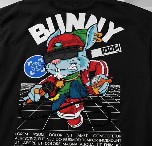 BUNNY Streetwear Graphic T-Shirt – Hip Hop Rabbit Oversized Tee | Urban Back Print T-Shirt