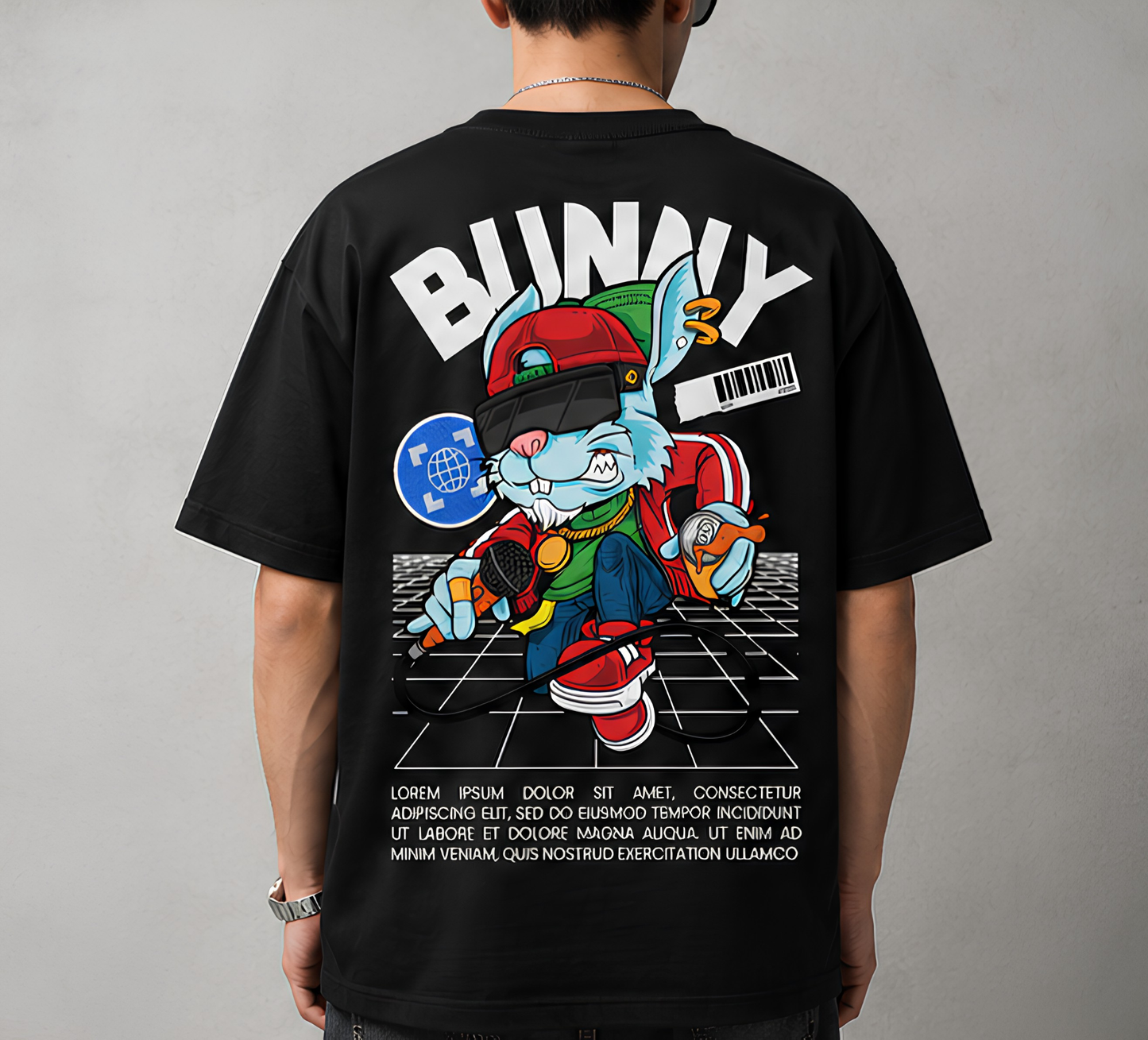 BUNNY Streetwear Graphic T-Shirt – Hip Hop Rabbit Oversized Tee | Urban Back Print T-Shirt