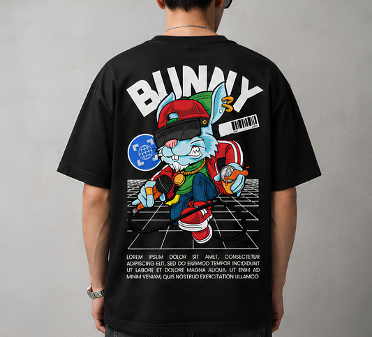 BUNNY Streetwear Graphic T-Shirt – Hip Hop Rabbit Oversized Tee | Urban Back Print T-Shirt